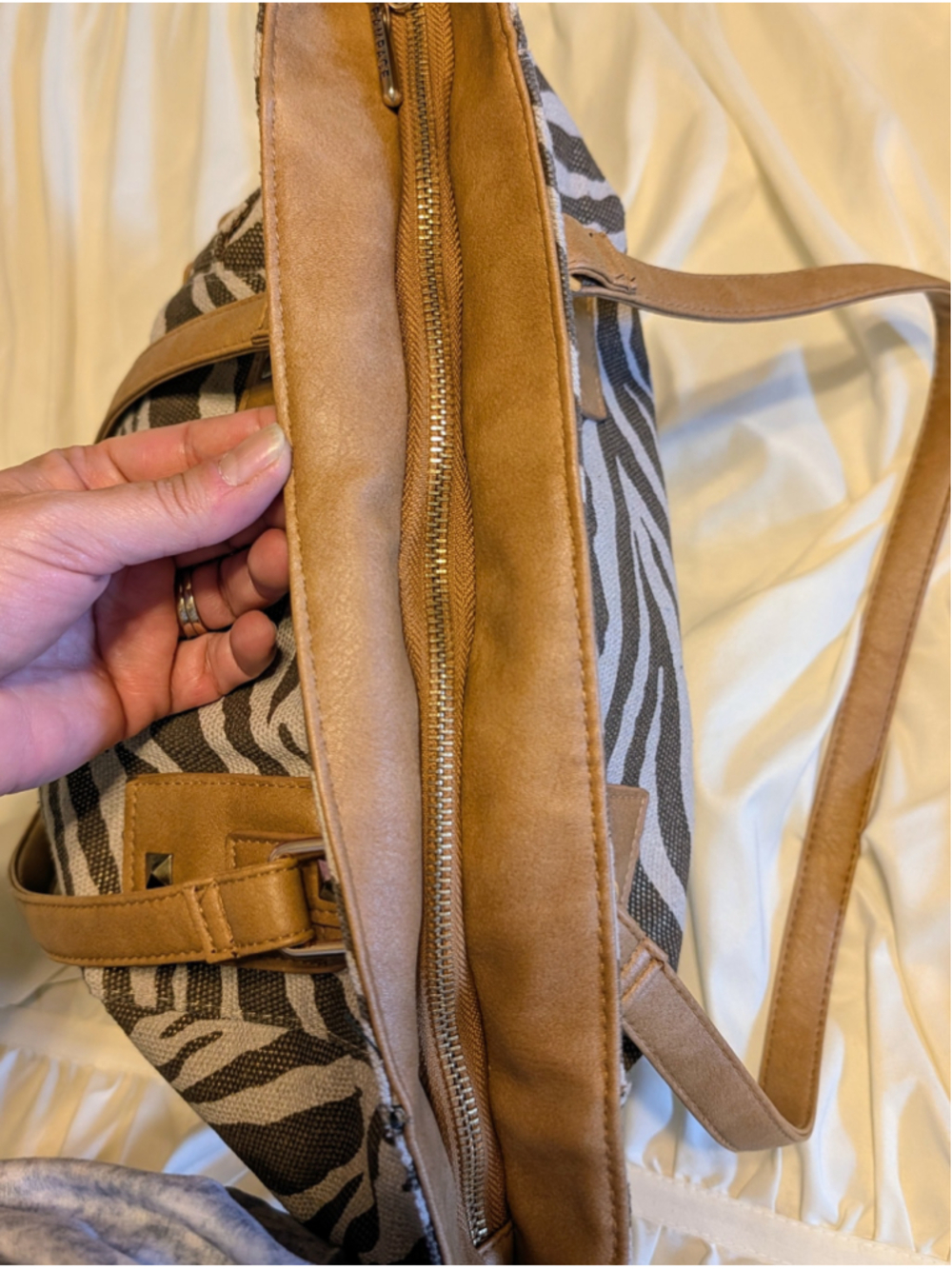Rampage Zebra Print Tote Bag Women Canvas Faux Leather Shoulder Y2K Animal Print - Picture 9 of 13